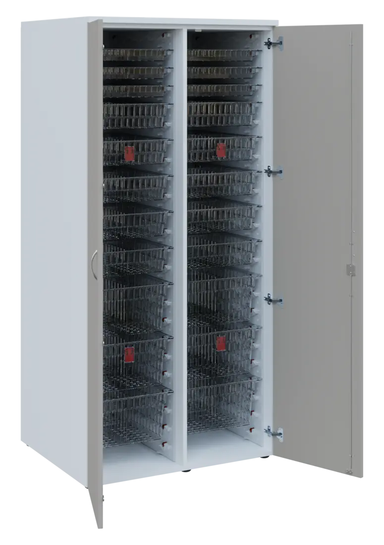 EUROMEDICA D - 90 TRANSPARENT skříň léková boxová, 2-dveřová, 1950x900x735, korpus bílý, dvířka šedá